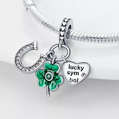 Lucky Love Heart Four Leaf Clover Horseshoe Irish Charm Sterling Silver 925 • £13.99