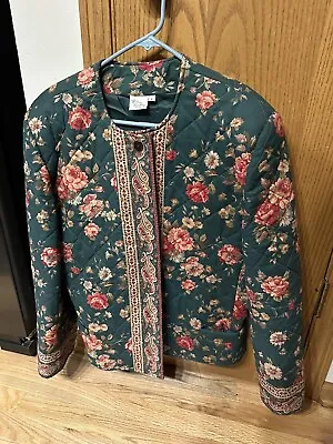 Vtg Vera Bradley Indiana Quilted Jacket Sz L Floral Cotton Prairie Cottage • $23.99