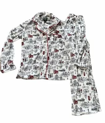 2-Pc Laura Ashley London Theme Streets Pictures Script S/S Pajama Set Small • $15