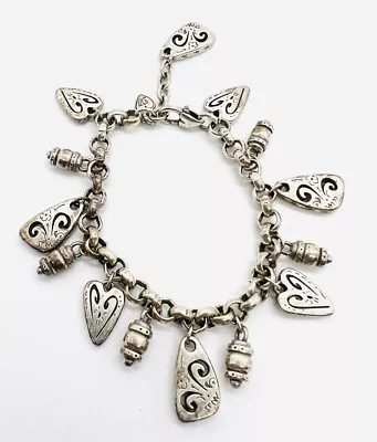 Brighton Brazilian Heart Charms Bracelet Silver Plated Signed Vintage Jewelry • $39.99