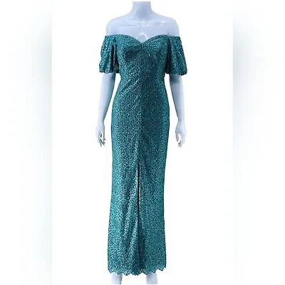 AIDAN MATTOX Long Plunge Neck Off Shoulder Evening Gown. Size 14 • $250