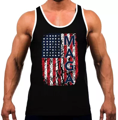 Mens MAGA USA Flag Black Tank Top WT Make America Great President Trump Election • $14.99