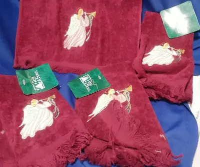 4 PCS Vintage Terry Velour Embroidered CHRISTMAS ANGEL Fingertip Hand Towels • $15.99