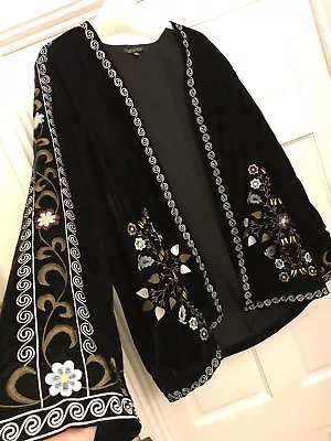 £33 • Buy Topshop Embroidered Floral Print Black Velvet Kimono Jacket  Size 10