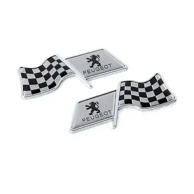 2Pcs Chequered Flag Aluminum Alloy Car Sticker Badge Emblems Fit For Peugeot • £14.85