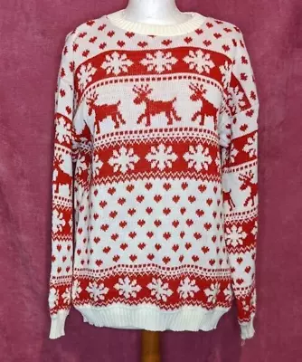 Harmony Knitted Red Christmas Jumper Snowflakes And Reindeer S/M Brand New • £9.95