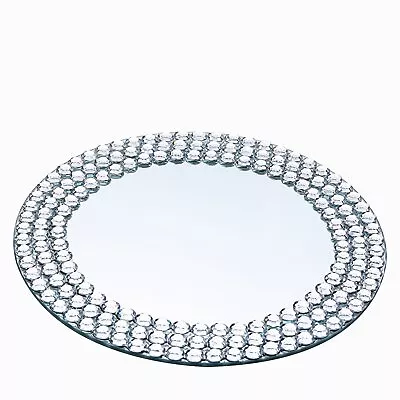 2 Silver 13  Round Mirror Glass Charger Plates With Diamond Rim Wedding Supplies • $32.51