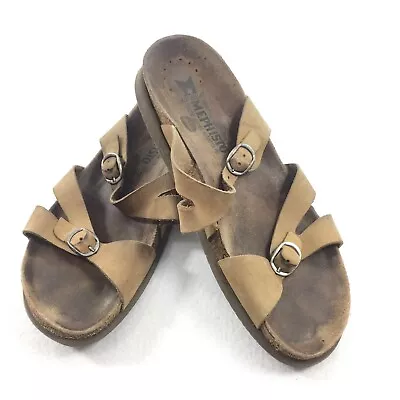 $169 Mephisto Hannel Leather Cork Two Strap Sandals Size 39 Womens Brown Nubuck • $50
