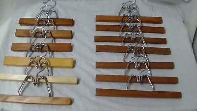 #202 Bakers Dozen (13) Wooden Hangers Clamp Style For Pants & Skirts Vintage • $34.95