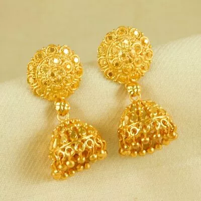 Gold Plated Screw Back Jhumka Earrings For Girls Drop Dangle Ethnic Jewelry • $18.85