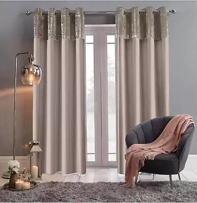 Band Crushed Velvet Faux Silk Pair Ready Made Ring Top Eyelet Curtains 2 Panels • £37.99