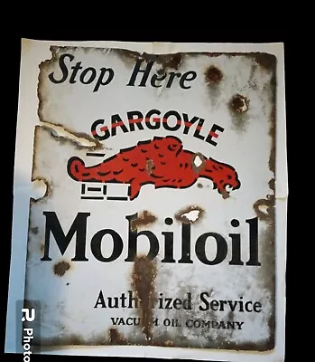 1930s Mobil Oil Gargoyle Porcelain Advertising Sign.(( Size  20×24)) • $500