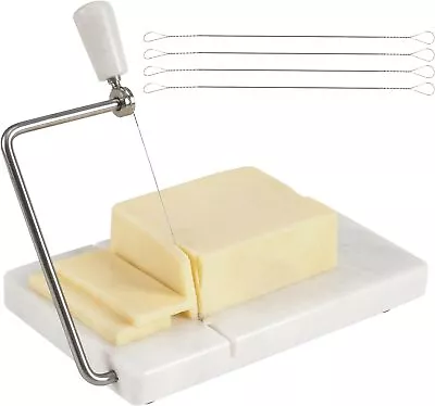 Cheese Slicer White Handmade Marble Cheese Cutter Cutting Board With Wire - Mult • $24.78