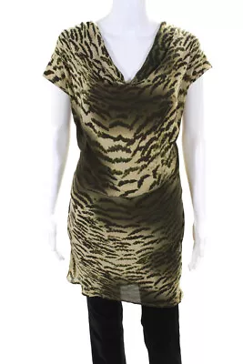 Madison Marcus Womens Silk Animal Print Draped Neckline Blouse Top Green Size S • $34.01