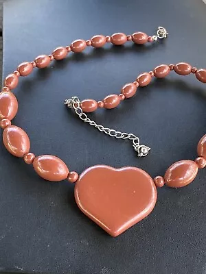 VTG Brown Beaded Heart Costume Jewelry Necklace • $0.99