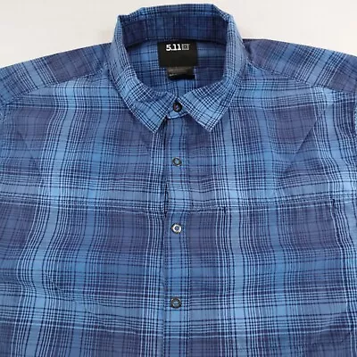 5.11 Tactical Shirt Mens Medium Cobalt Blue Plaid Long Sleeve Full Snap Pocket • $19.99