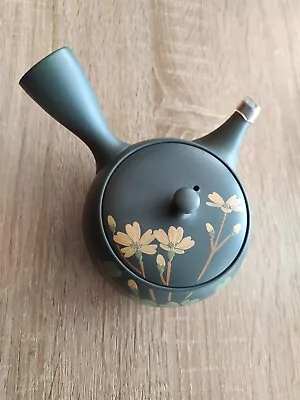 Japanese Kyusu Teapot Tokoname - Rare Unique Moss Green With Yellow Flowers • $154