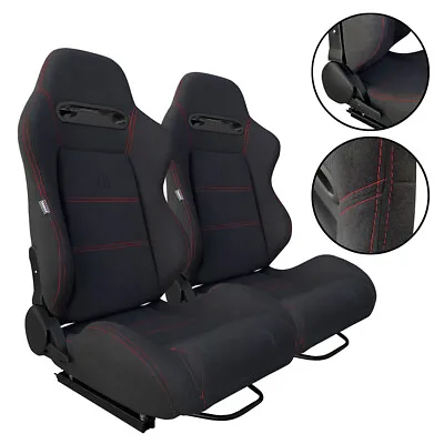 2 X Tanaka Black Cloth + Red Stitch Racing Seats Reclinable For Ford * • $297.59
