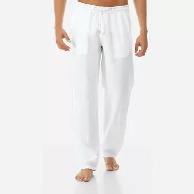 Mens Cotton Linen Loose Pants Casual Drawstring Beach Yoga Baggy Long Trousers • $17.50