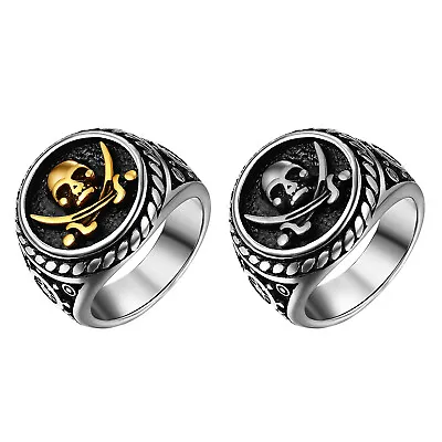 Men's Gothic Stainless Steel Skull Pirate Knife Death Ring Cocktail Party #7-13 • $12.99