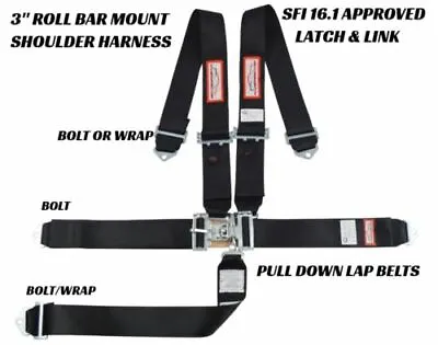 Scca Racing 5 Point Racing Safety Harness Sfi 16.1 Roll Bar Mount Bolt In Black • $66.95