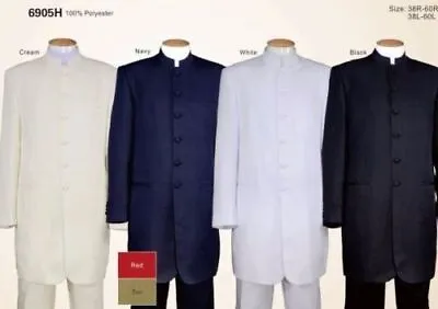 Men's Banded/Mandarin Collar SuitZoot/ Long Coat 6-Button Solid Fortino Landi • $78.99