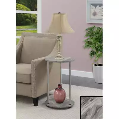 Designs2Go Round End Table Faux Gray Marble & Chrome • $34.49