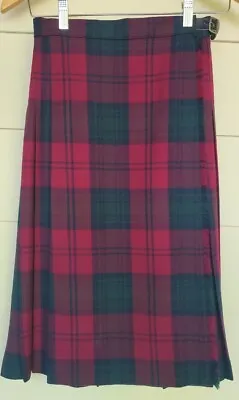 Vtg The London House 100% Wool Kilt Skirt Leather Strap Womens Size S Green Red • $64.99