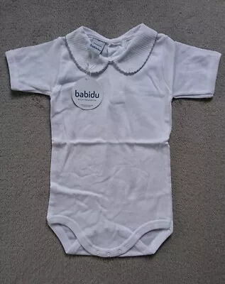 Babidu White Vest With Grey Peter Pan Trim Collar Age 12 Months New • £3.99