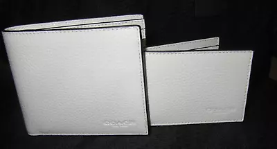 Coach CR398 Men's 3 In 1 2 Piece Wallet Chalk Pebbled Leather NWT $178 • $75.98