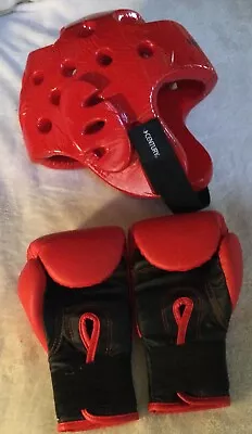 Century Youth  Boxing Training 6 Oz Red/Black Black Gloves & Sparring Head Gear • $29.99