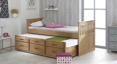 Captains Pine Wooden Guest Bed Frame Plus Underbed Drawers 3ft Single • £485.65
