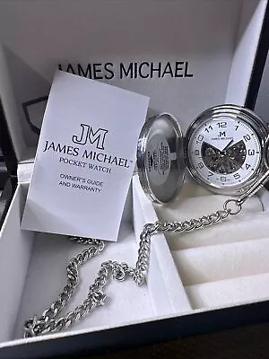 James Michael Pocket Watch Manual-Wind Mechanical Silver Skeleton Half-Hunter • $24.99