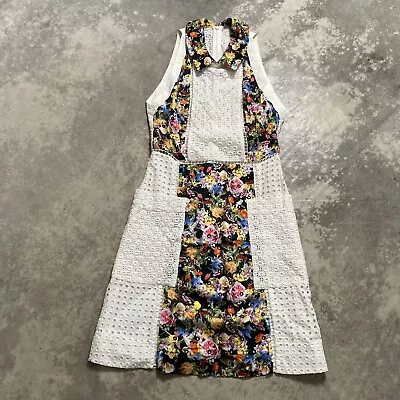 Mary Katrantzou Dress Womens Size 4 White Eyelet Floral Collar Sleeveless • $149.98