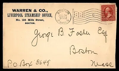 US 1900 Boston MA C Flag Cancel Warren & Co Liverpool Steamship Office Cover • $59.99