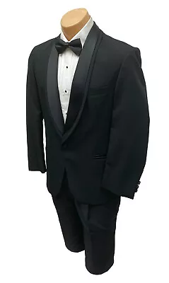 Men's Oscar De La Renta Dimensions Black Tuxedo Jacket Satin Shawl Lapels 41R • $15.99