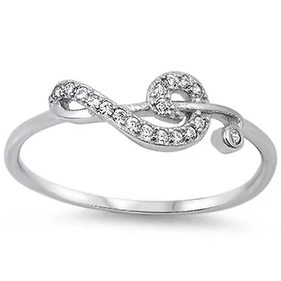 Cz Music Note .925 Sterling Silver Ring Sizes 5 6 7 8 9 10 • $11.99
