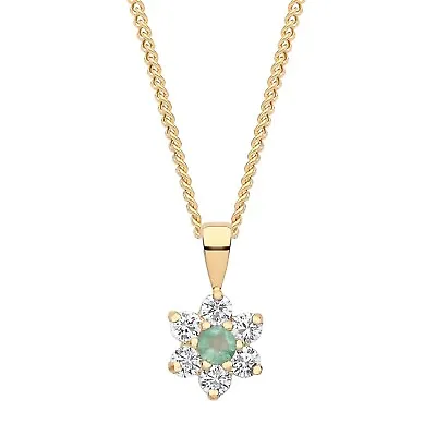 9ct Gold Emerald Cluster Pendant Necklace & 18 Inch Gold Chain UK Made • £59.95