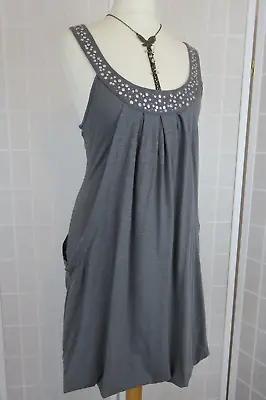 Miss Selfridge Dress Size 8 Grey Beaded Layered Bubble Hem Micro Mini Sleeveless • £17.95