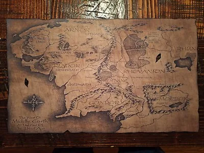 Middle Earth Map CANVAS ART PRINT Lord Of The Rings Hobbit!  WEATHERED LOOK! • $25