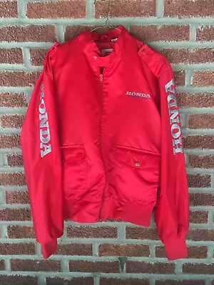 Vintage 80s Honda Racing Jacket Bomber Hondaline USA Motorcycle Wing Logo Red S • $75