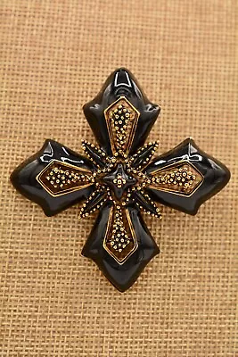 Napier Vintage Maltese Cross Pin Brooch Black Enamel Antiqued Gold Signed BinBA • $27.96