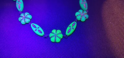 Czech Uranium Glass Necklace Vaseline Glass Beads Vintage Jewelry #24003 • $11.44