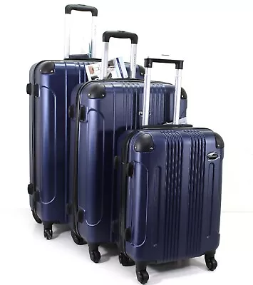 Set ABS Hard Shell Cabin Suitcase 4 Wheel Travel Luggage Trolley Bag Lightweight • £99.40