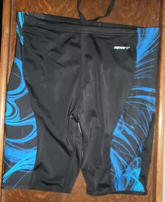 MENS SPORTI Sz 28  Black W Blue Swirls COMPETITION JAMMER SWIMSUIT Waist 28-30  • $16.99