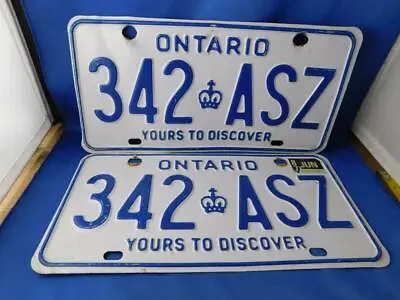 Ontario License Plate 1973 1987 Tag Set June 342 Asz Vanity Ass Canada Sign Lot • $36.94