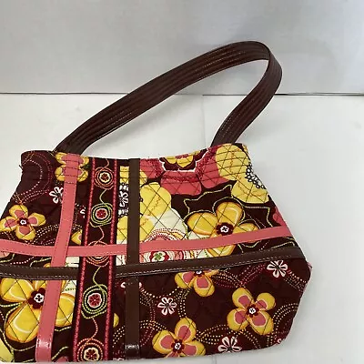 Vera Bradley Buttercup Shoulder Bag Floral Faux Leather Trim Brown Peach • $16