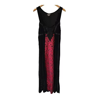 Vintage Cykxtees Maxi Dress Sleeveless Gothic Vampy Velvet Red Brocade 90s Y2K • $65.69
