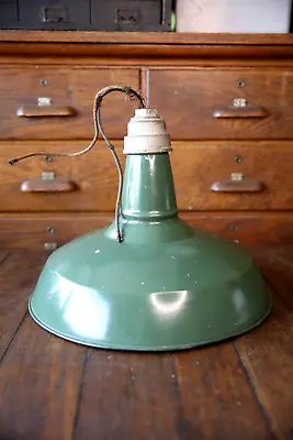 Vintage Benjamin Porcelain Industrial Green Barn Light Lamp Shade Gas Pump Old • $159.99