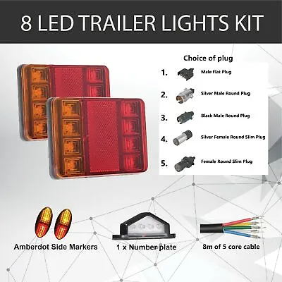 $36.58 • Buy 2 X 8 LED TRAILER LIGHTS KIT, 1 X Trailer Plug, 8M CABLE, 2 X Side Marker 12V